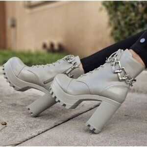 Women's‎ Platform Heel Boots Chunky Ankle Lace Up Olive Color